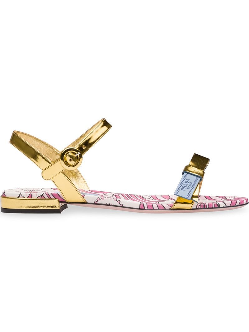 Prada Gold Logo - Prada Etiquette Logo Flat Sandals In Multicolour | ModeSens