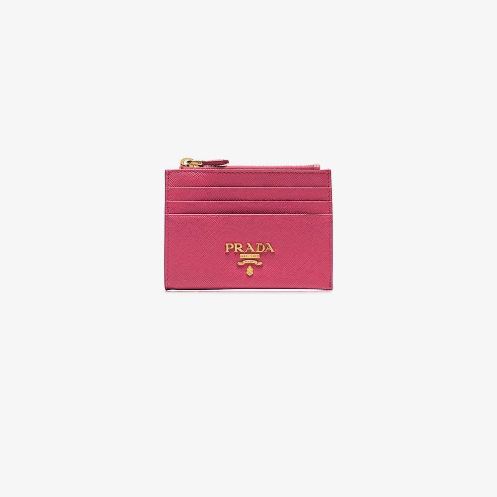 Prada Gold Logo - Prada pink zip gold logo stamp purse | Browns