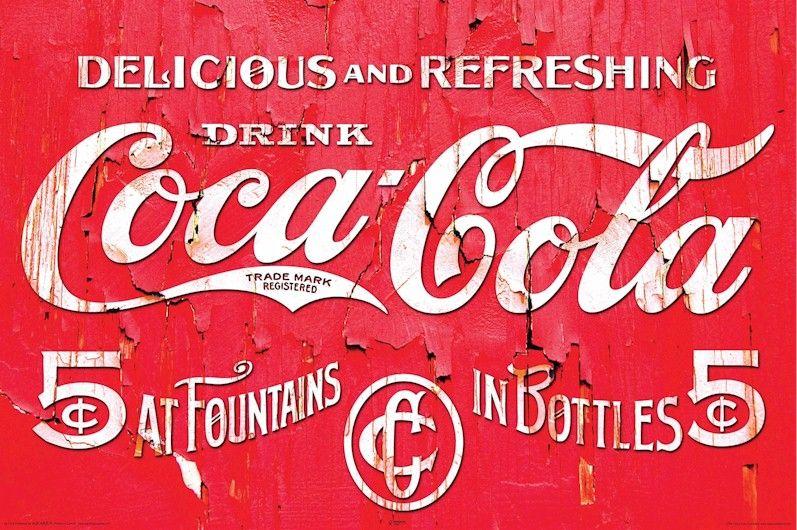 Old Coca-Cola Logo - COCA COLA ~ COKE CLASSIC RETRO DELICIOUS 5 CENT DRINK 24x36 POSTER ...