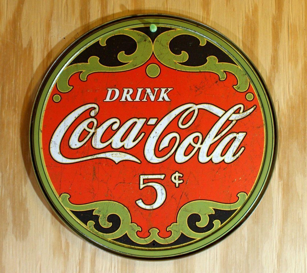 Coca-Cola Classic Logo - Coca Cola 5 cent Tin Metal Round Sign Soda Pop Bottle Classic Logo ...