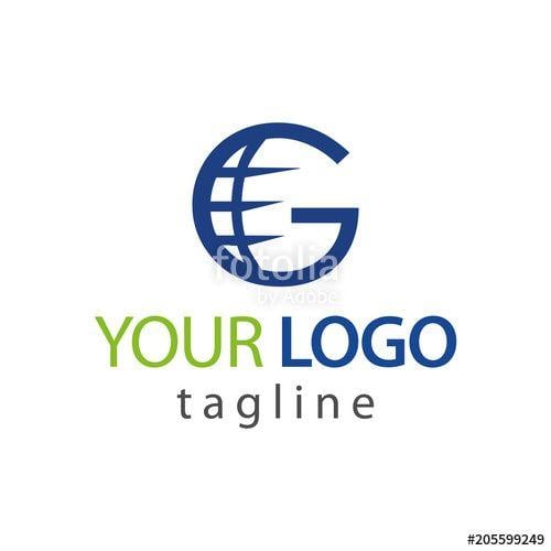 Blue and White Globe Logo - Letter G with globe on white background. Logo Design Template. Flat