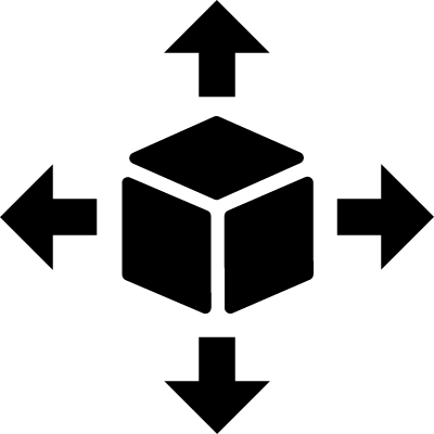 Four Arrows Logo - Delivery cube box package with four arrows in different directions