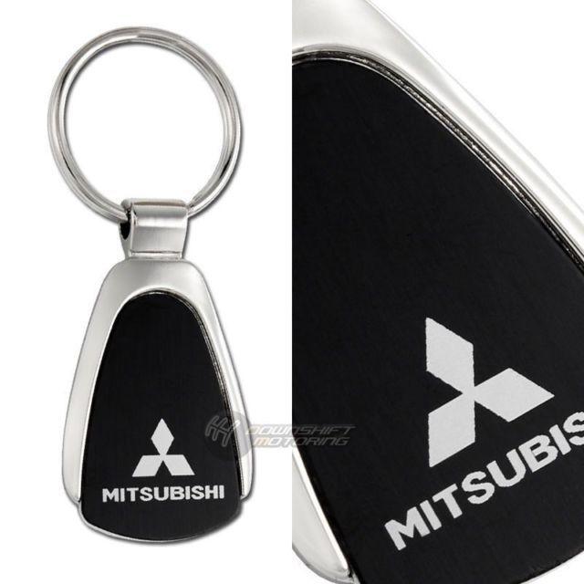 Black and Mitsubishi Logo - Teardrop Style Black Chrome Finish Fob Key Ring Keychain With ...