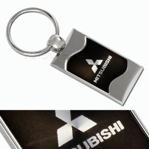 Black and Mitsubishi Logo - Black / Chrome Rectangular Wave Style Key Ring Keychain Fob With ...