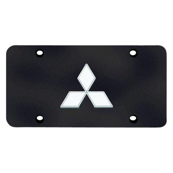 Black and Mitsubishi Logo - Autogold® MIT.CB - Black License Plate with 3D Chrome Mitsubishi Emblem