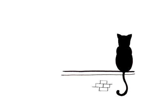 Sitting Cat Black and White Logo - Cat Drawing - Simple Black and White Art Print - Sitting and Waiting ...