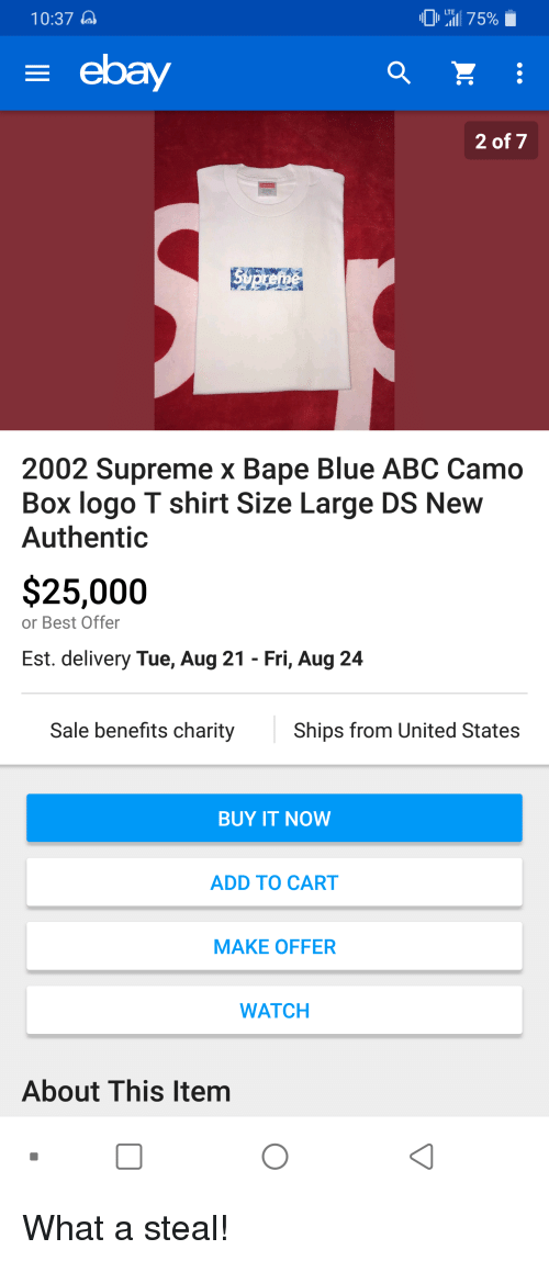 Supreme BAPE Blue Logo - LTE 1037 2 of 7 2002 Supreme X Bape Blue ABC Camo Box Logo T Shirt