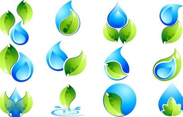 Water Leaf Logo - Water with green leaves logos set vector free download