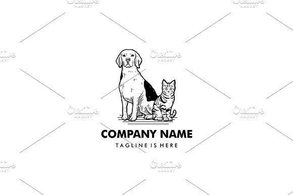 Sitting Cat Black and White Logo - handdrawn sitting dog cat logo ~ Logo Templates ~ Creative Market