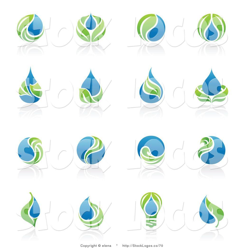 Water Leaf Logo - Green Leaves radiating from center with water droplets ...