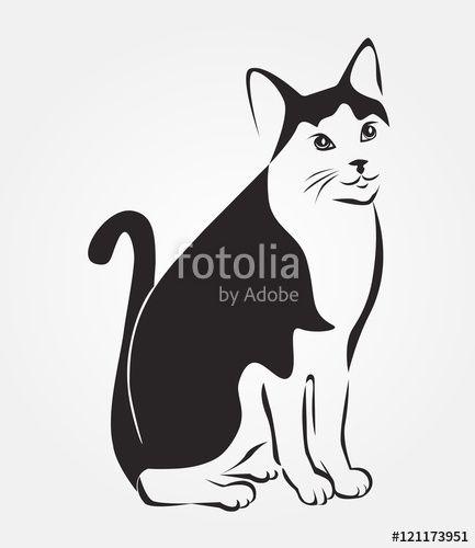 Sitting Cat Black and White Logo - Cat icon vector. Black and white stylized sitting cat. Kitty minimal ...