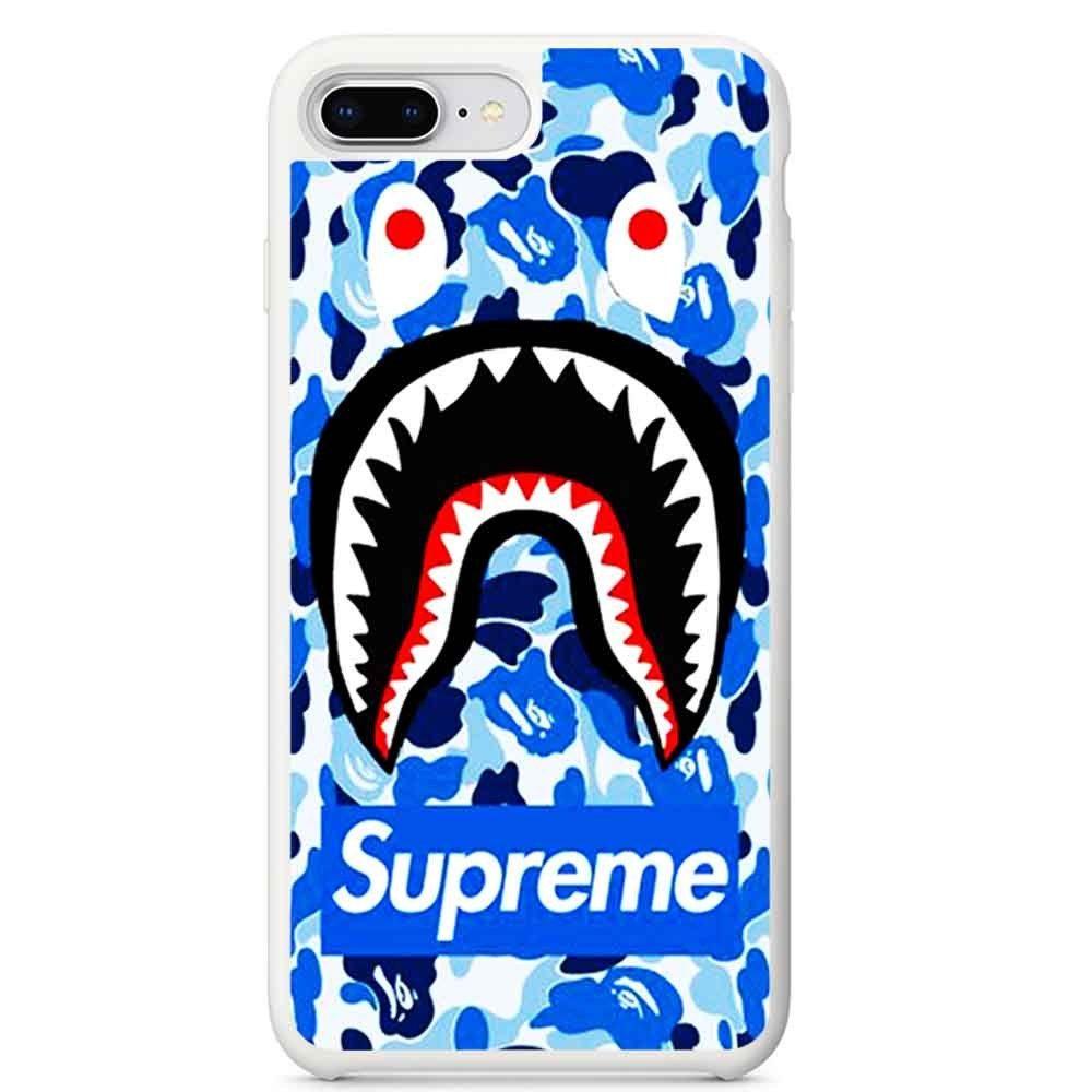 Supreme BAPE Blue Logo - Supreme Camo Shark Face Bape Blue iPhone 8 Case