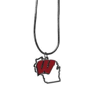 Wisconsin W Logo - Wisconsin Badgers State Shape Charm w/ Team Logo Chain Necklace NCAA ...
