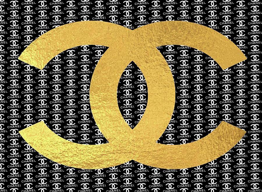Golden Chanel Logo - Chanel Black And White, Gold Logo Mixed Media by Del Art