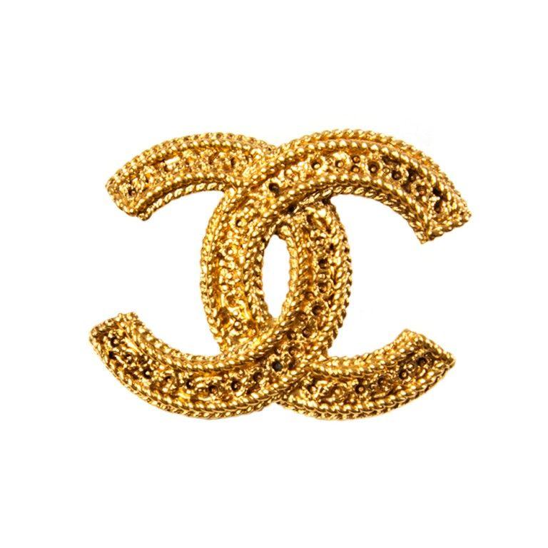 Chanel Gold Logo - Labellov vintage chanel gold logo brooch ○ Buy and Sell Authentic