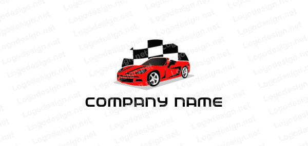 Red Checkered Flag Car Logo - red racing car against checkered flag. Logo Template by LogoDesign.net