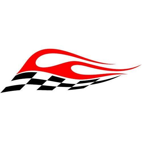 Red Checkered Flag Car Logo - Stock Car Rally Racing Flames & Chequered Flag Sticker