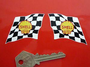 Red Checkered Flag Car Logo - SHELL Wavy Chequered Flag 60's Car STICKERS 50mm Race Classic Lotus ...