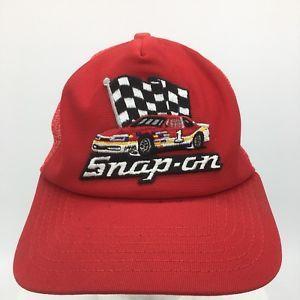 Red Checkered Flag Car Logo - Vtg Snap On Tools Patch Snapback Made In USA Checkered Flag Race Car