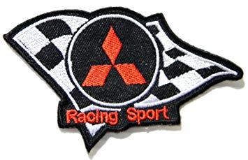 Red Checkered Flag Car Logo - Mitsubishi Checkered Flag Racing Sport Car Logo Jacket T Shirt Patch