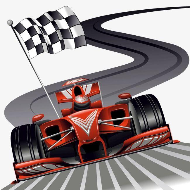 Red Checkered Flag Car Logo - Decorative Vector Cartoon Racing Track, Buggies, Red, Checkered Flag ...