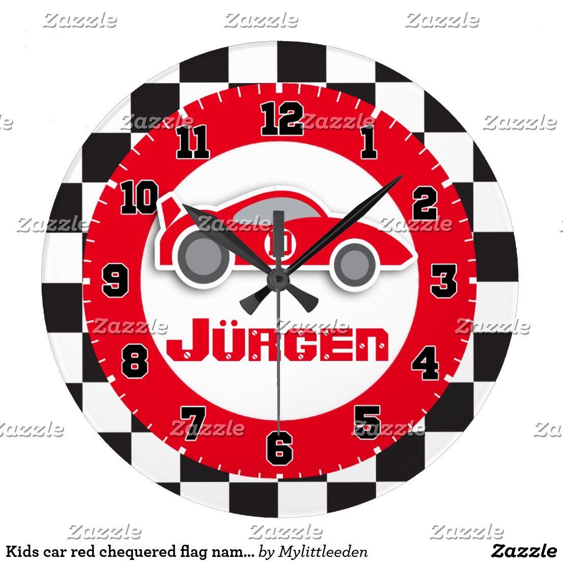 Red Checkered Flag Car Logo - Kids car red chequered flag name wall clock | Personalized Christmas ...