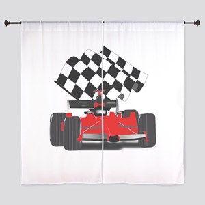 Red Checkered Flag Car Logo - Race Car Curtains