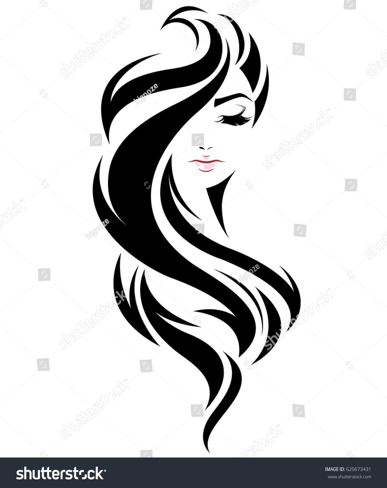 Women with Long Hair Logo - illustration of women long hair style icon, logo women face on white ...