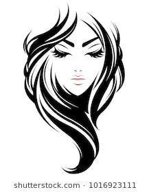 Women with Long Hair Logo - illustration of women long hair style icon, logo women face on white