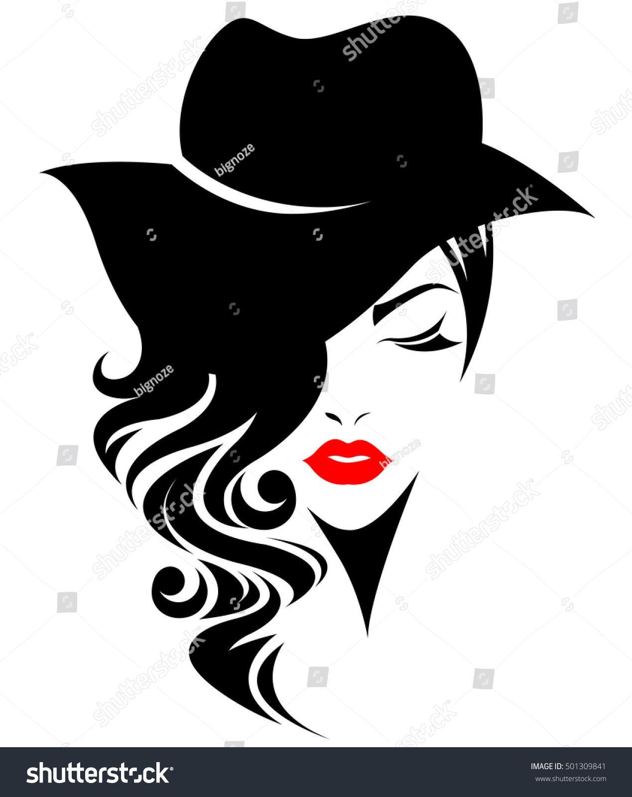 Women with Long Hair Logo - illustration of women long hair with a hat, retro logo women face