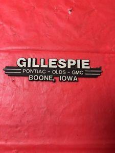 Vintage Olds Logo - Vintage Dealer Emblem Gillespie Pontiac Olds GMC Boone Iowa Firebird ...