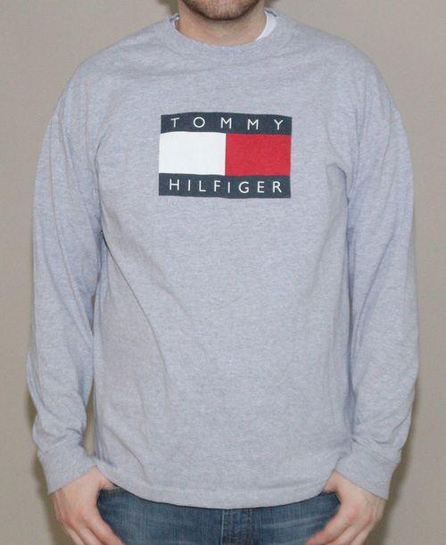 Tommy Hilfiger Signature Logo - Vintage Tommy Hilfiger Logo Heather Grey T Shirt (Size XL) — Roots