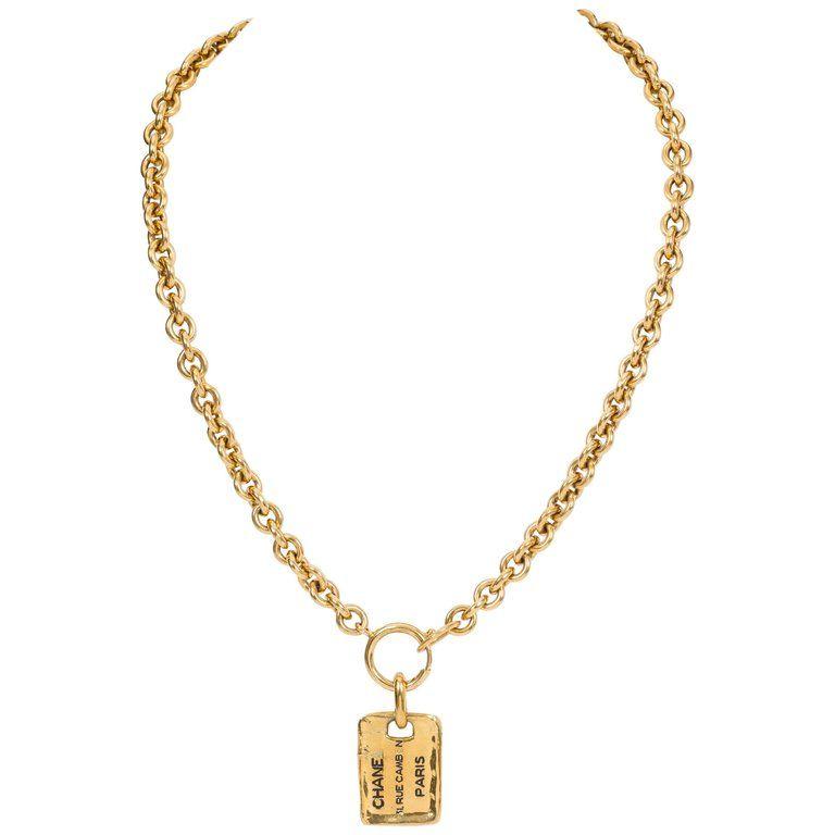 Chanel Gold Logo - Chanel Gold Logo Address Tag Necklace For Sale at 1stdibs