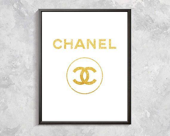 Chanel Gold Logo - Gold Logo Print Fashion Logo Art Chanel Gold poster Gucci | Abstract ...