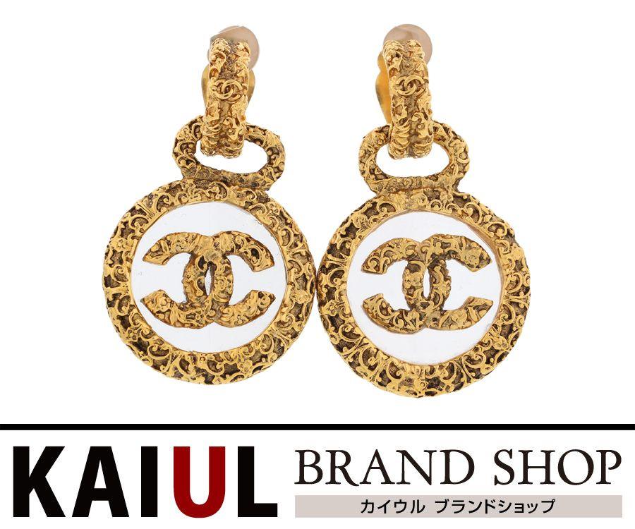 Chanel Gold Logo - KAIUL Rakuten Market store: Chanel here mark earrings clear gold