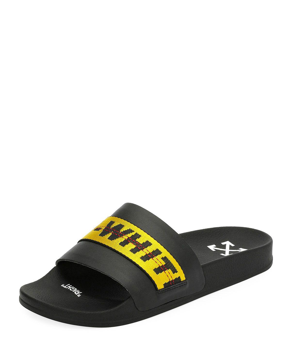 Stripes Off White Brand Logo - Off-White Men's Logo-Striped Pool Slide | Neiman Marcus