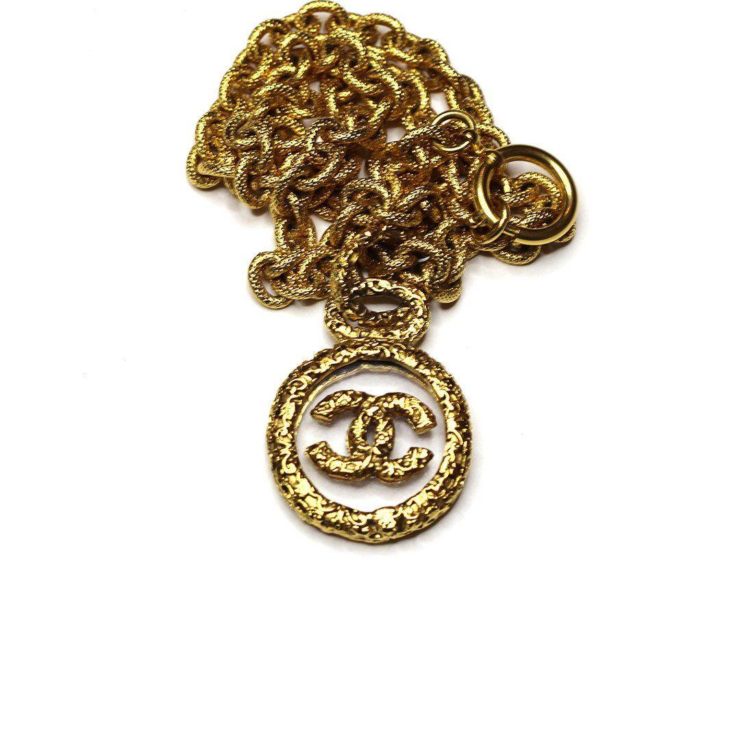 Chanel Gold Logo - Vintage Chanel Detailed Glass / Gold Logo Pendent Chain – RSTKD Vintage