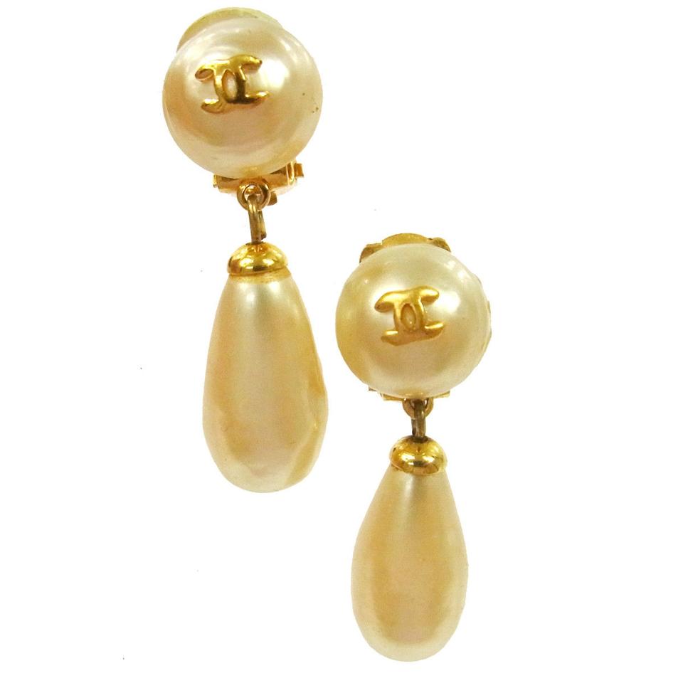 Chanel Gold Logo - Chanel Gold Pearl Logo Cc Earrings