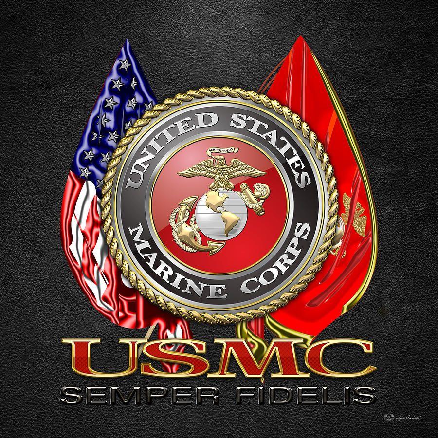 Marine Core Logo - U. S. Marine Corps U S M C Emblem On Black Digital Art