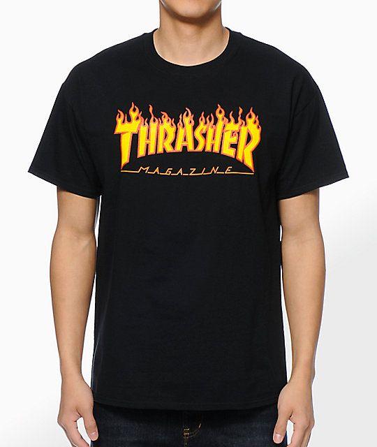 Flaming W Logo - Thrasher Flame Logo Black T-Shirt | Zumiez
