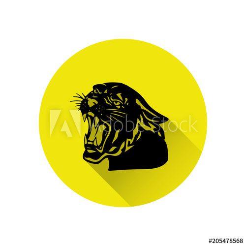 Yellow and White Crown Logo - Black panther with crown on his head and open mouth, yellow round