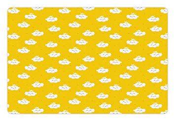Yellow and White Crown Logo - Ambesonne Yellow and White Pet Mat for Food and Water