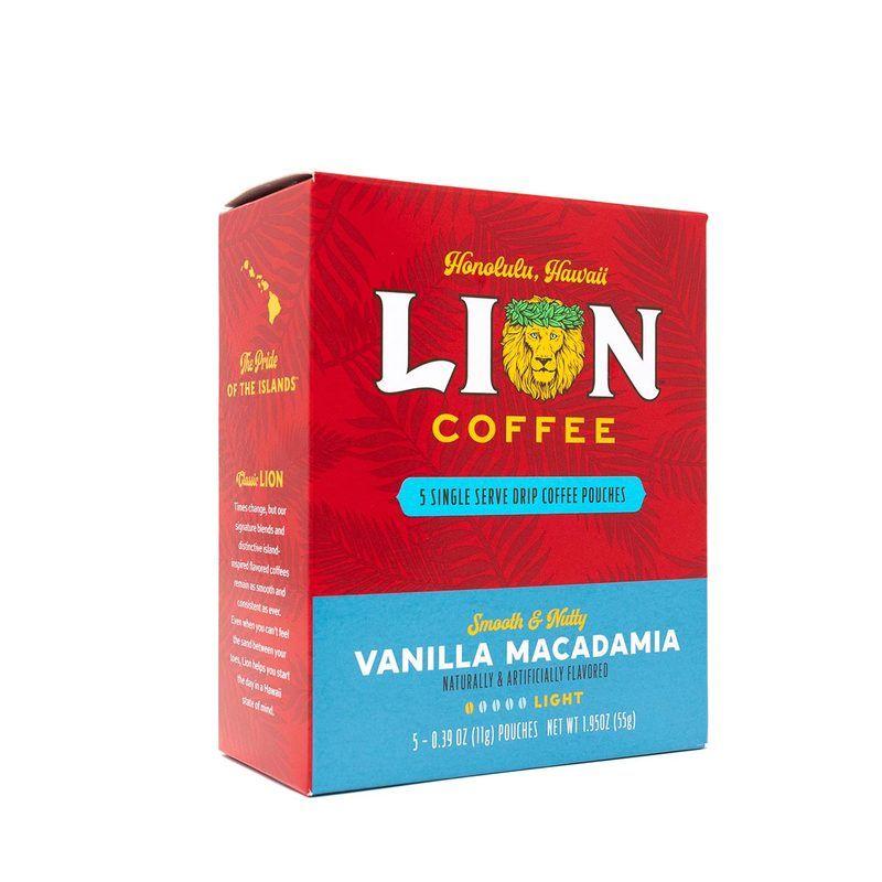 Hawaii Coffee Brand Logo - Lion Vanilla Macadamia Single Serve Drip Coffee Pouches