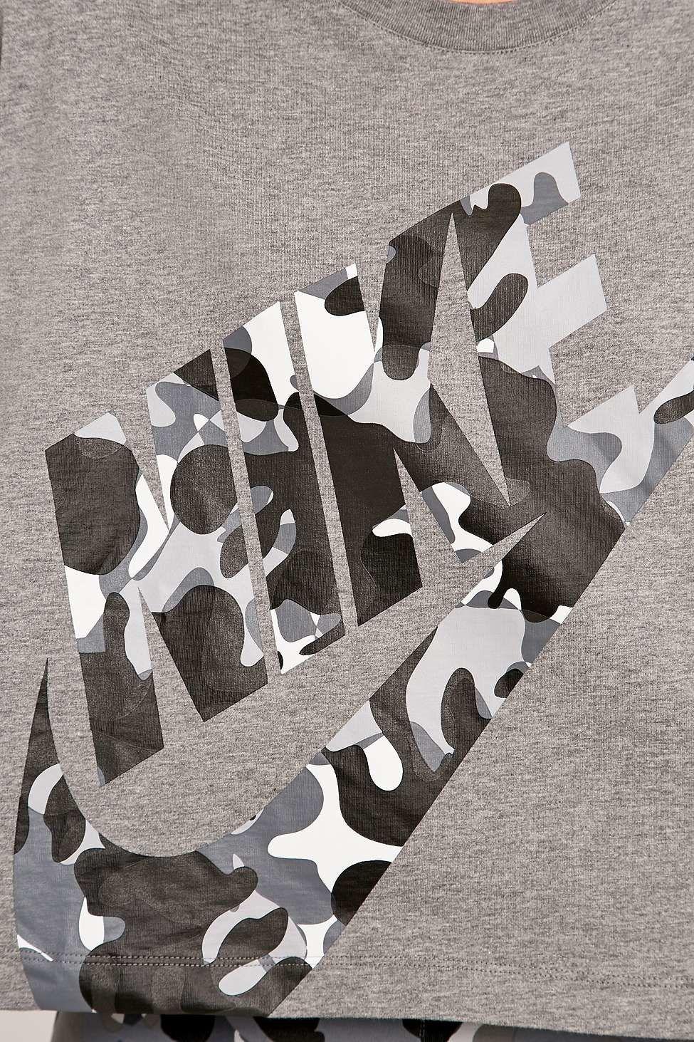 Camo Nike Logo - Nike Camo Logo Cropped Grey T Shirt In Gray