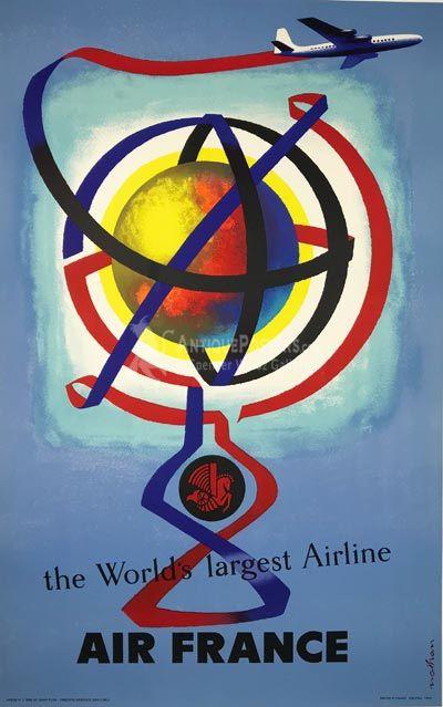 World's Largest Airline Logo - Original Vintage 1956 French Plate lithograph advertisement Air