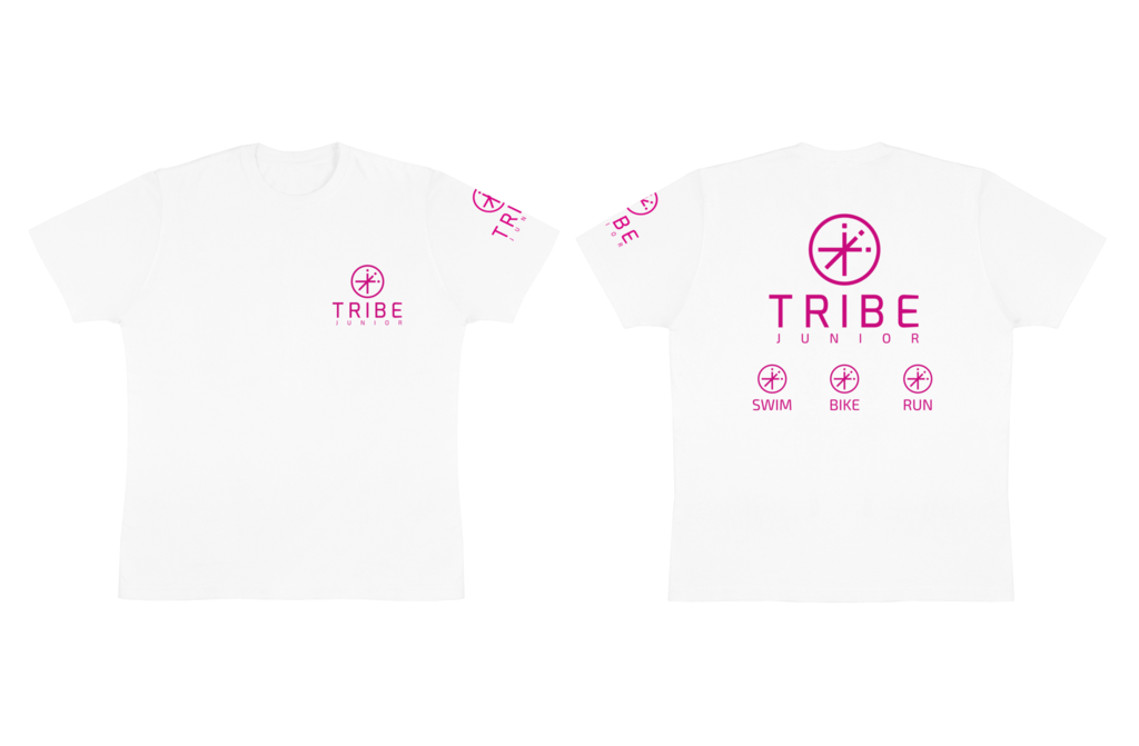 White Pink Logo - Tribe JNR Tshirt, White with Pink Logo