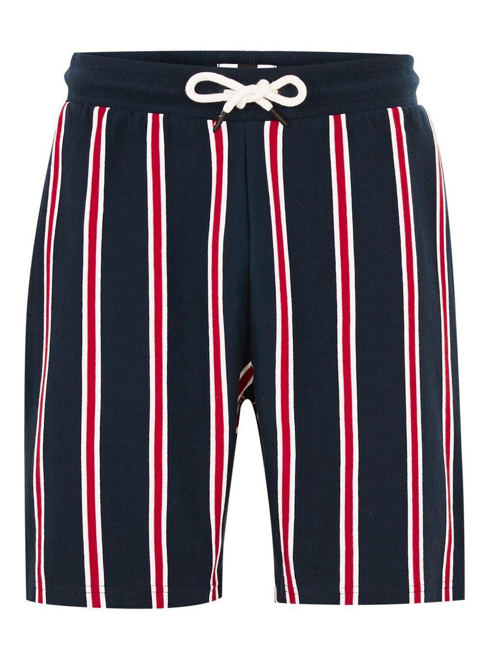 Red and Blue Stripe Logo - Red And Blue Stripe Jersey Shorts - TopMan Singapore