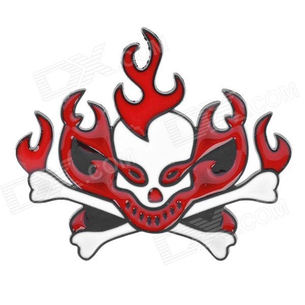 Red White and Flame Logo - Skull Fire Logo Style Zinc Alloy Car Sticker + White