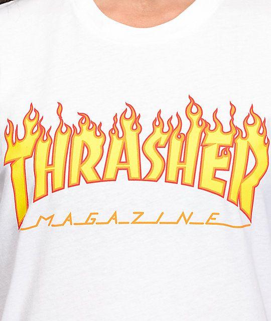 Red White and Flame Logo - Thrasher Flame Logo White Boyfriend Fit T-Shirt | Zumiez