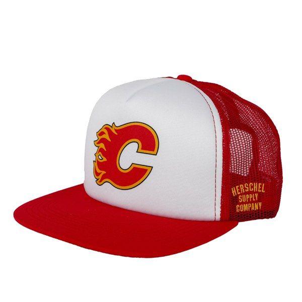 Red White and Flame Logo - Flames Herschel Whalermesh Cap Red/White - Calgary Flames FanAttic